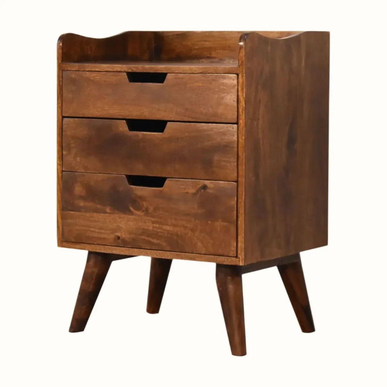 Nordell Bedside Table with 3 Drawers, Medium - Chestnut Bedside Tables - Bokel Home