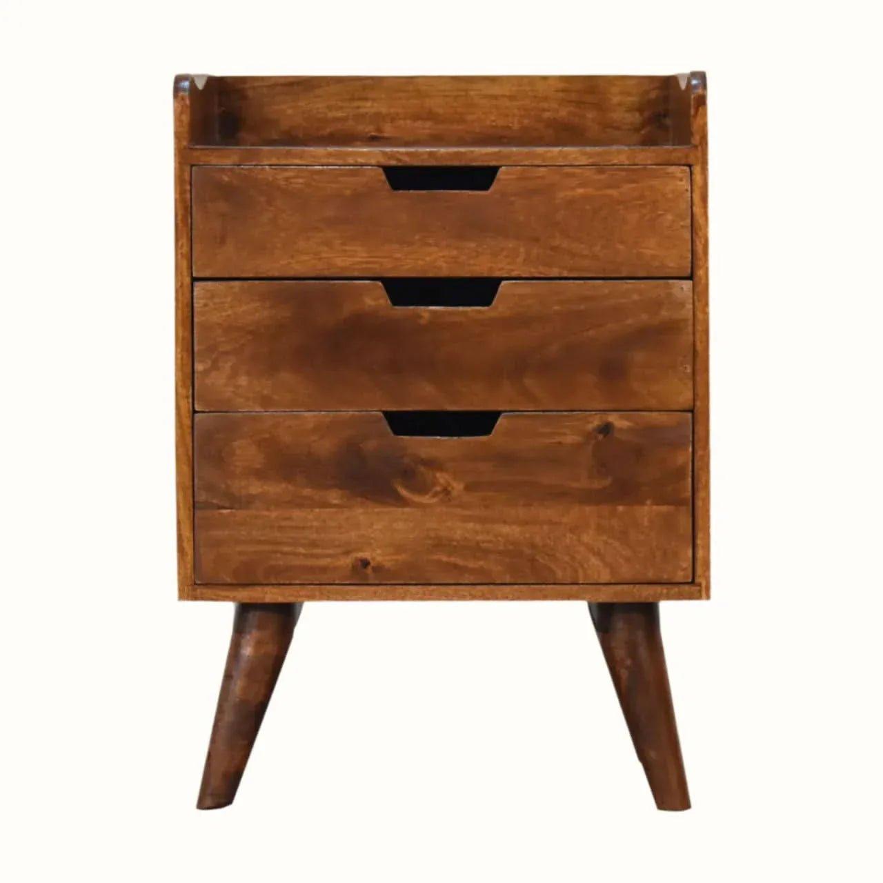 Nordell Bedside Table with 3 Drawers, Medium - Chestnut Bedside Tables - Bokel Home