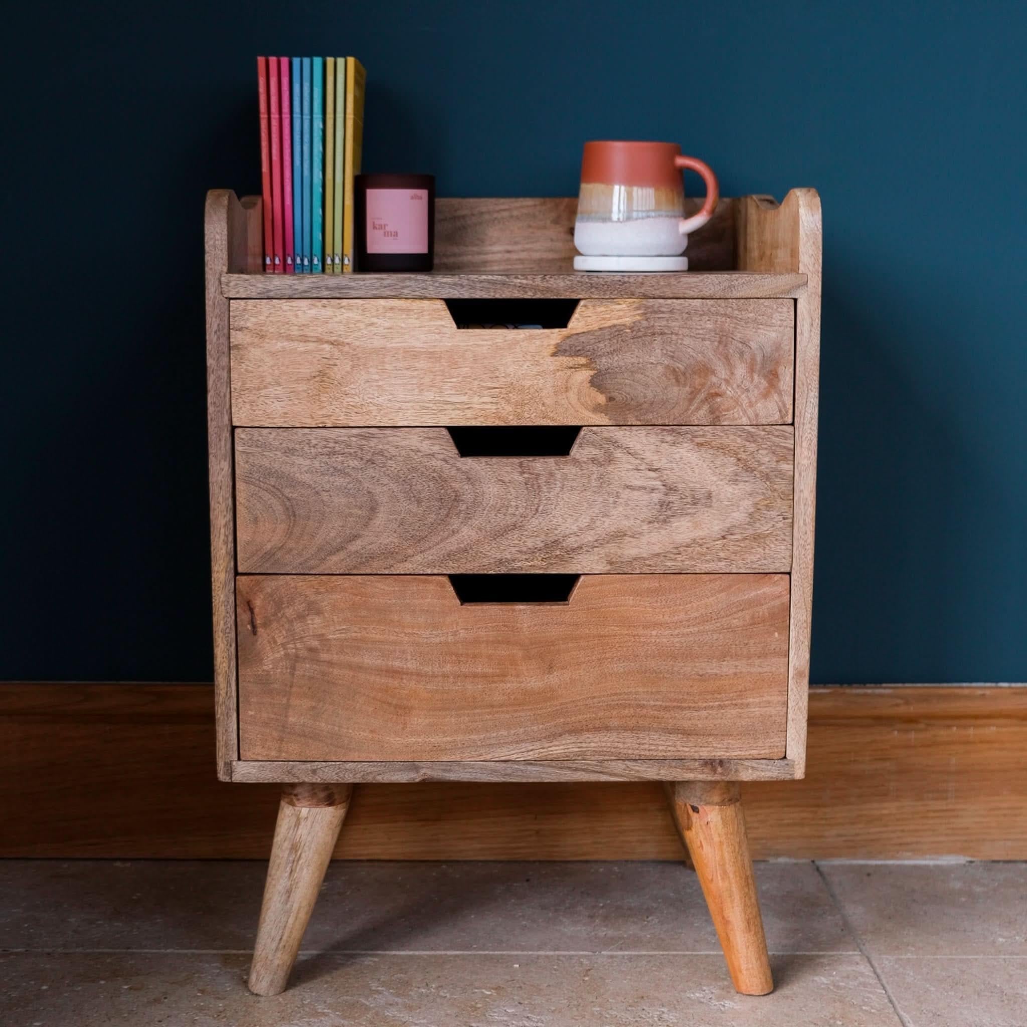 Nordell Bedside Table with 3 Drawers, Medium - Natural Bedside Tables - Bokel Home