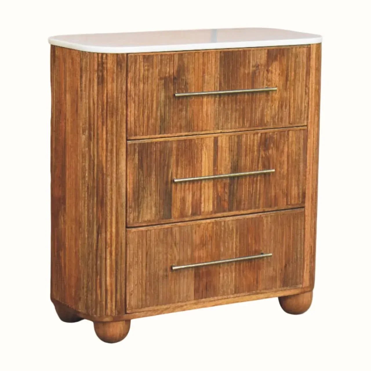 Nova Marble Bedside Chest - Golden Teak Bedside Tables - Bokel Home