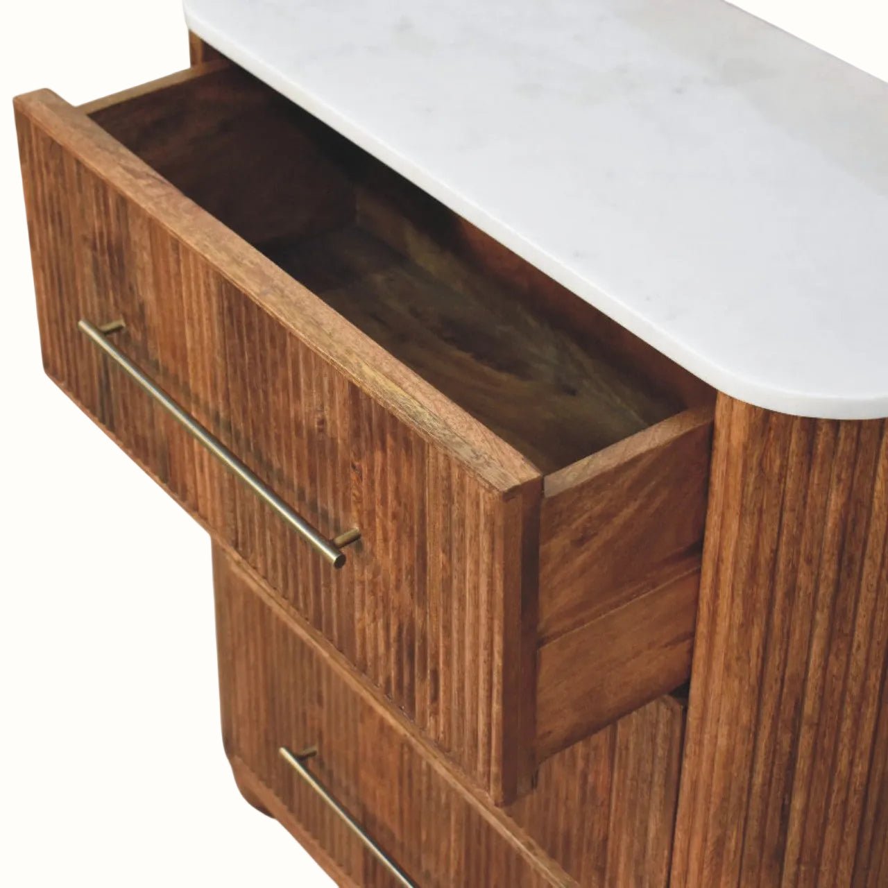 Nova Marble Bedside Chest with 3 Drawers, Large - Golden Teak Bedside Tables - Bokel Home