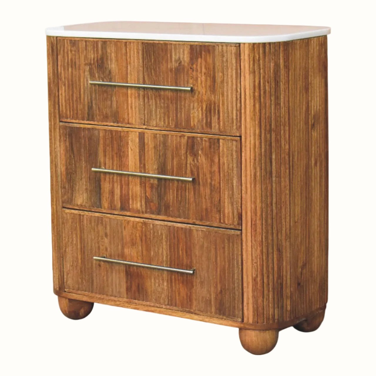 Nova Marble Bedside Chest with 3 Drawers, Large - Golden Teak Bedside Tables - Bokel Home