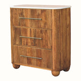 Nova Marble Bedside Chest with 3 Drawers, Large - Golden Teak Bedside Tables - Bokel Home