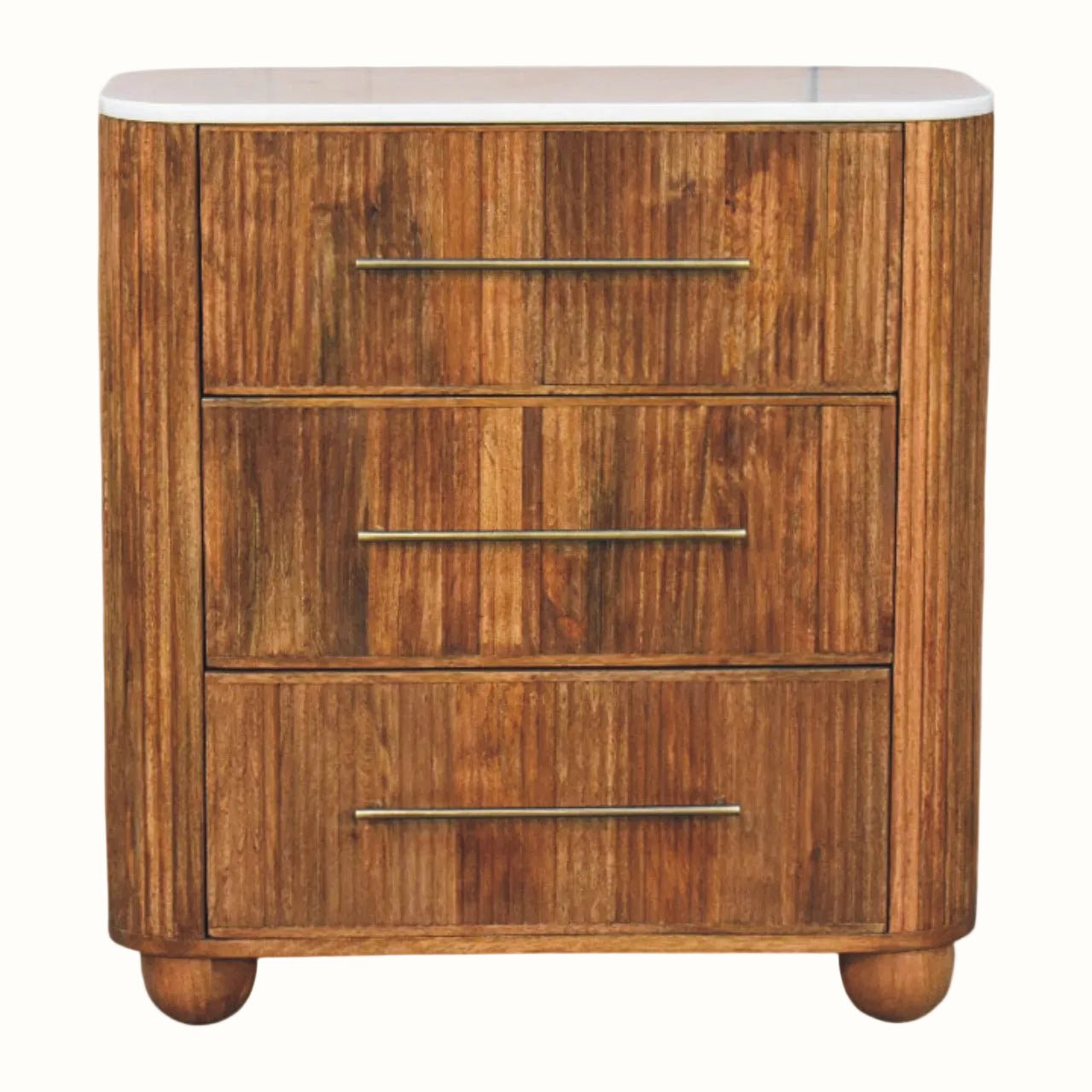 Nova Marble Bedside Chest with 3 Drawers, Large - Golden Teak Bedside Tables - Bokel Home