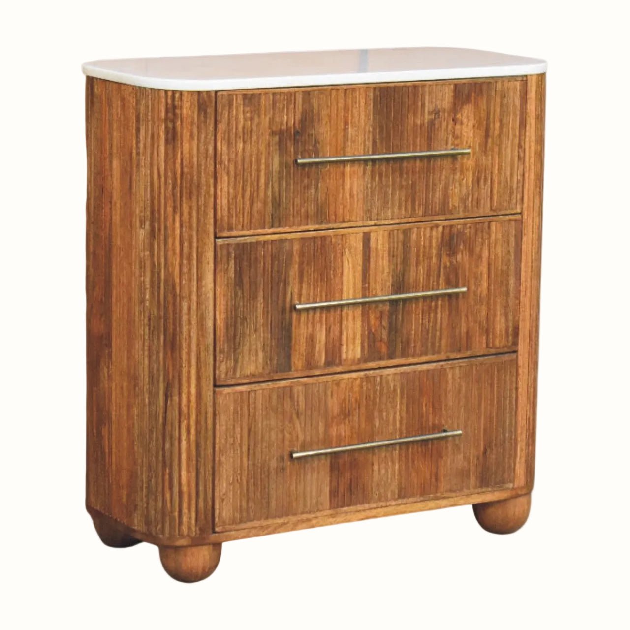 Nova Marble Bedside Chest with 3 Drawers, Large - Golden Teak Bedside Tables - Bokel Home
