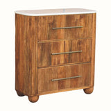 Nova Marble Bedside Chest with 3 Drawers, Large - Golden Teak Bedside Tables - Bokel Home