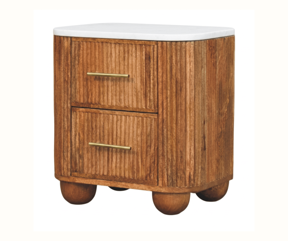 Nova Marble Bedside Table with 2 Drawers, Medium - Golden Teak Bedside Tables - Bokel Home