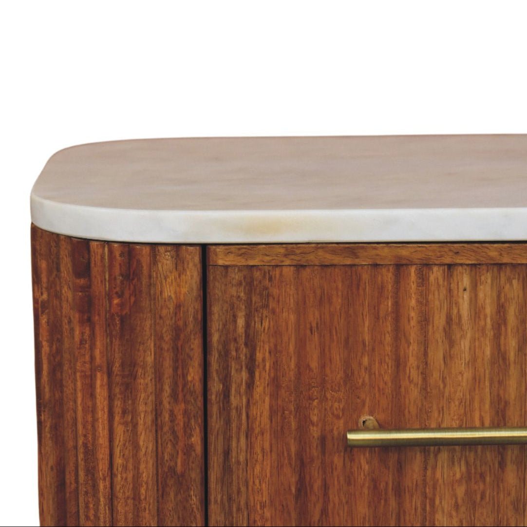 Nova Marble Bedside Table with 2 Drawers, Medium - Golden Teak Bedside Tables - Bokel Home