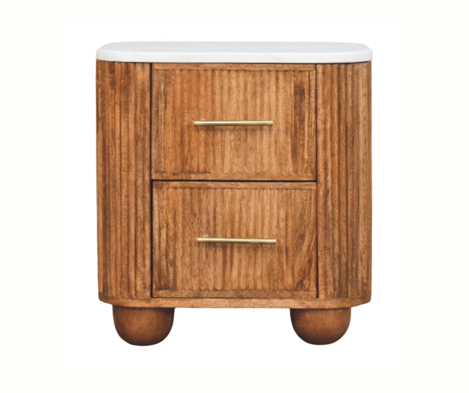 Nova Marble Bedside Table with 2 Drawers, Medium - Golden Teak Bedside Tables - Bokel Home