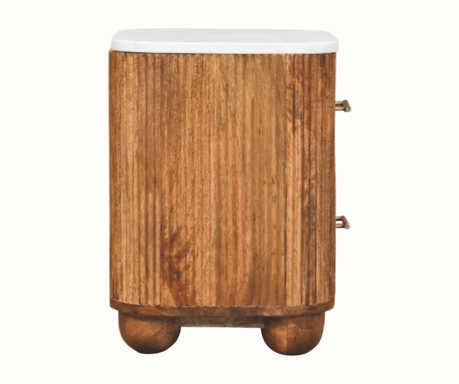 Nova Marble Bedside Table with 2 Drawers, Medium - Golden Teak Bedside Tables - Bokel Home