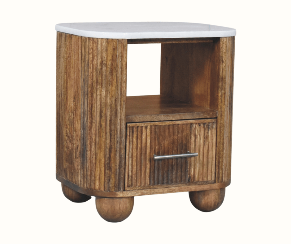Nova Marble Open Bedside Table with 1 Drawer - Golden Teak Bedside Tables - Bokel Home
