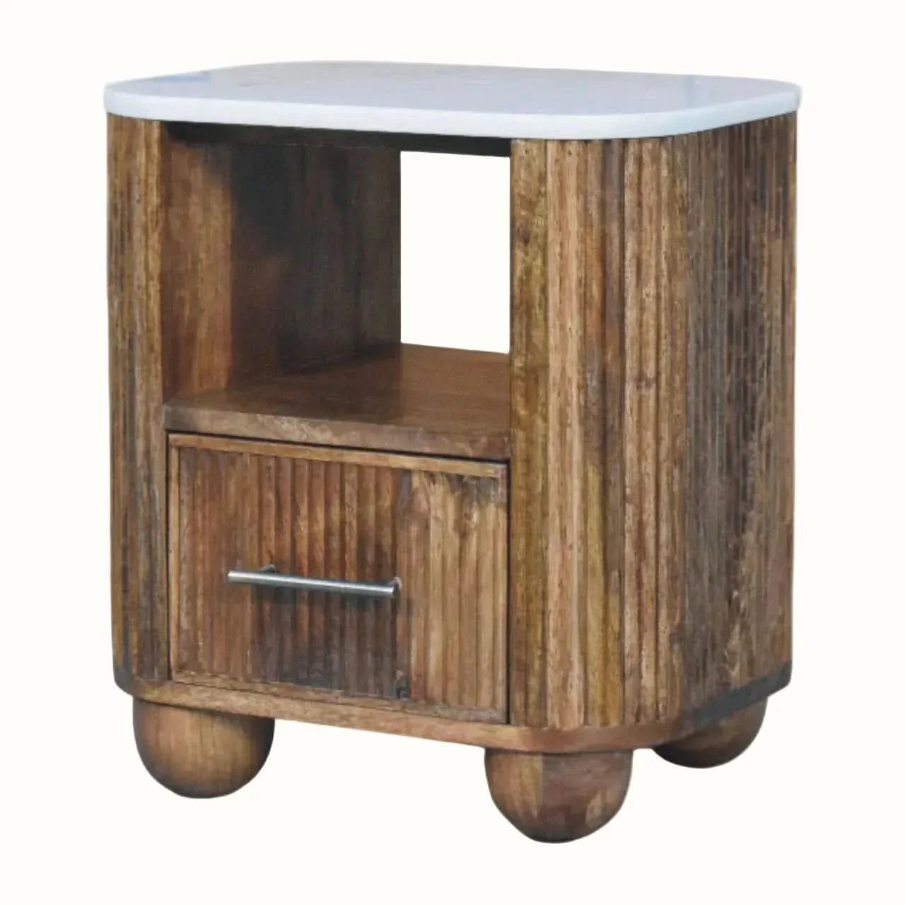 Nova Marble Open Bedside Table with 1 Drawer - Golden Teak Bedside Tables - Bokel Home