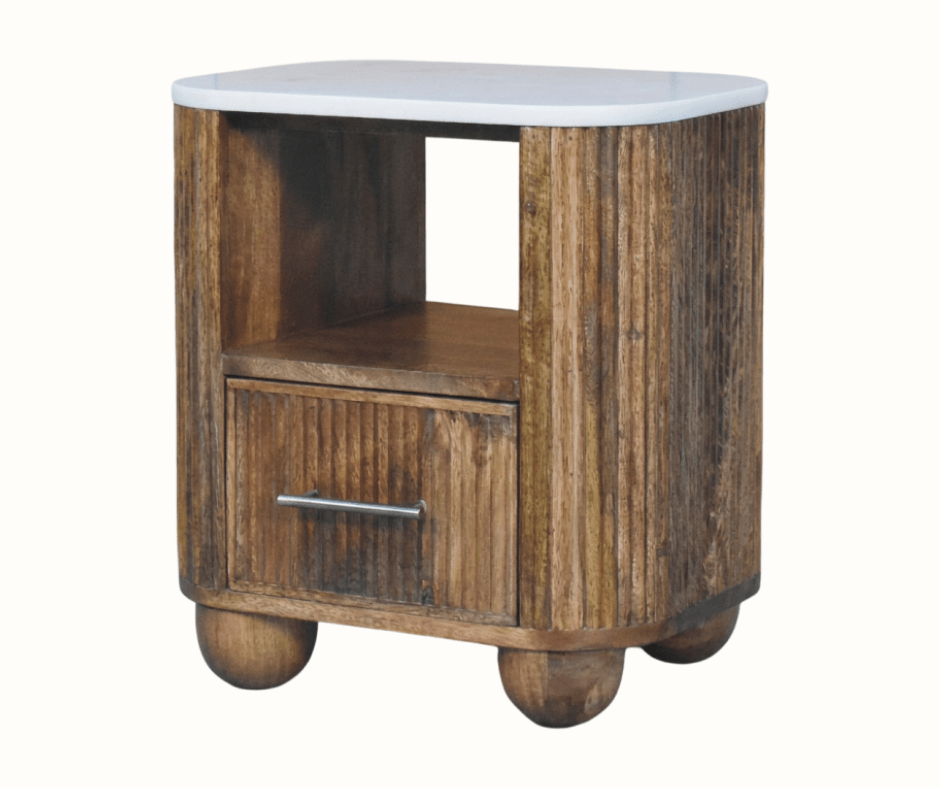 Nova Marble Open Bedside Table with 1 Drawer - Golden Teak Bedside Tables - Bokel Home