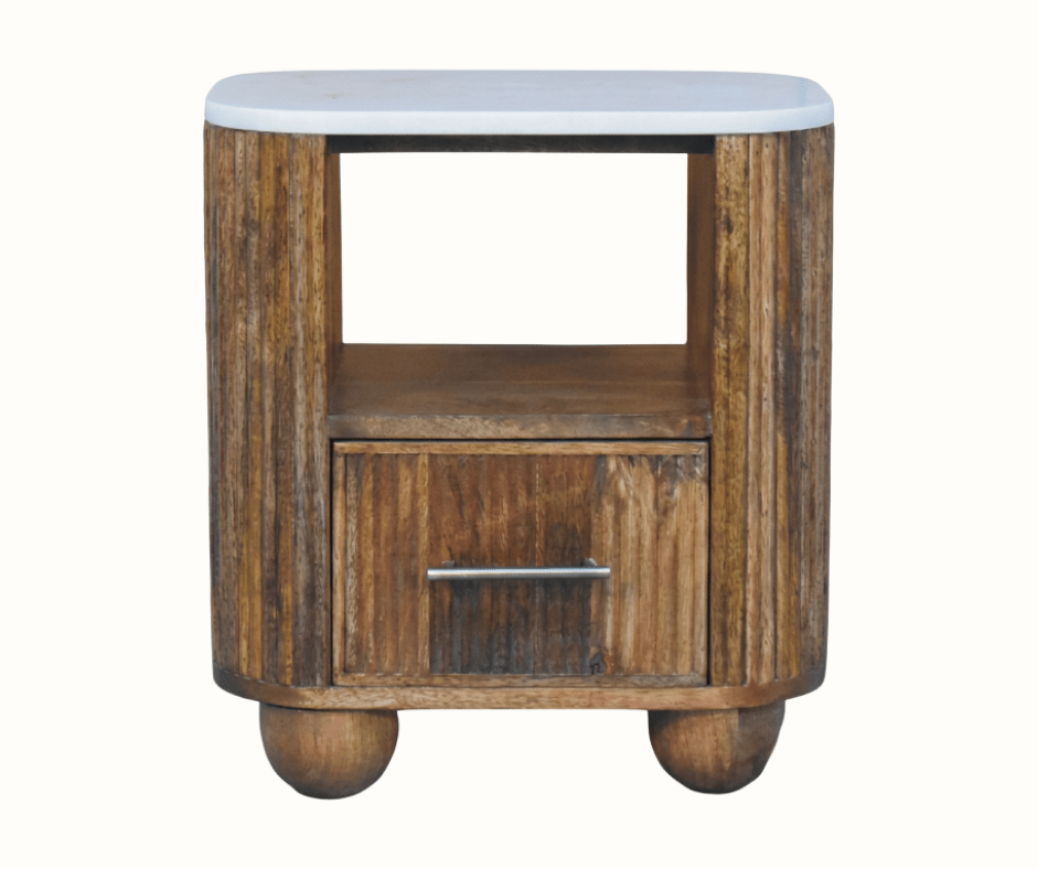 Nova Marble Open Bedside Table with 1 Drawer - Golden Teak Bedside Tables - Bokel Home