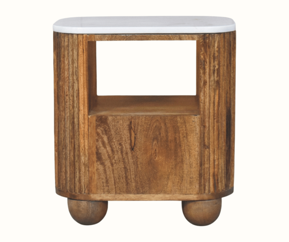 Nova Marble Open Bedside Table with 1 Drawer - Golden Teak Bedside Tables - Bokel Home