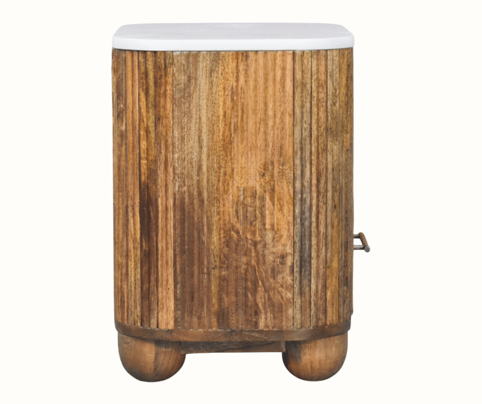 Nova Marble Open Bedside Table with 1 Drawer - Golden Teak Bedside Tables - Bokel Home