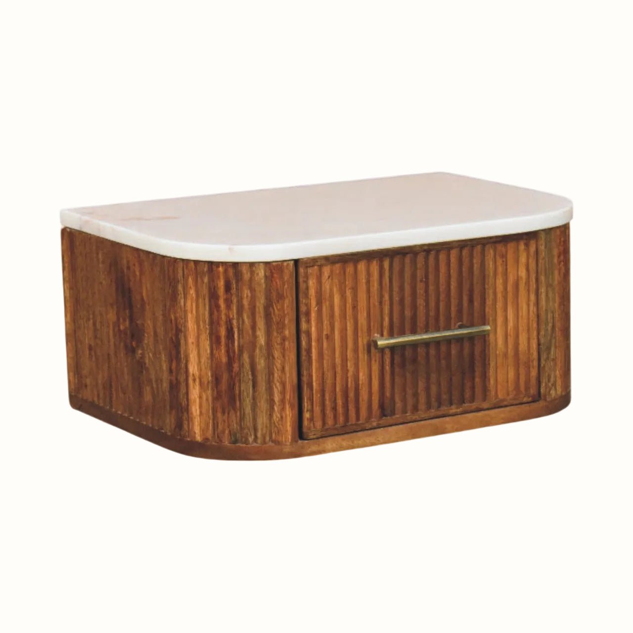 Nova Marble Wall Mounted Bedside Table with 1 Drawer - Golden Teak Bedside Tables - Bokel Home