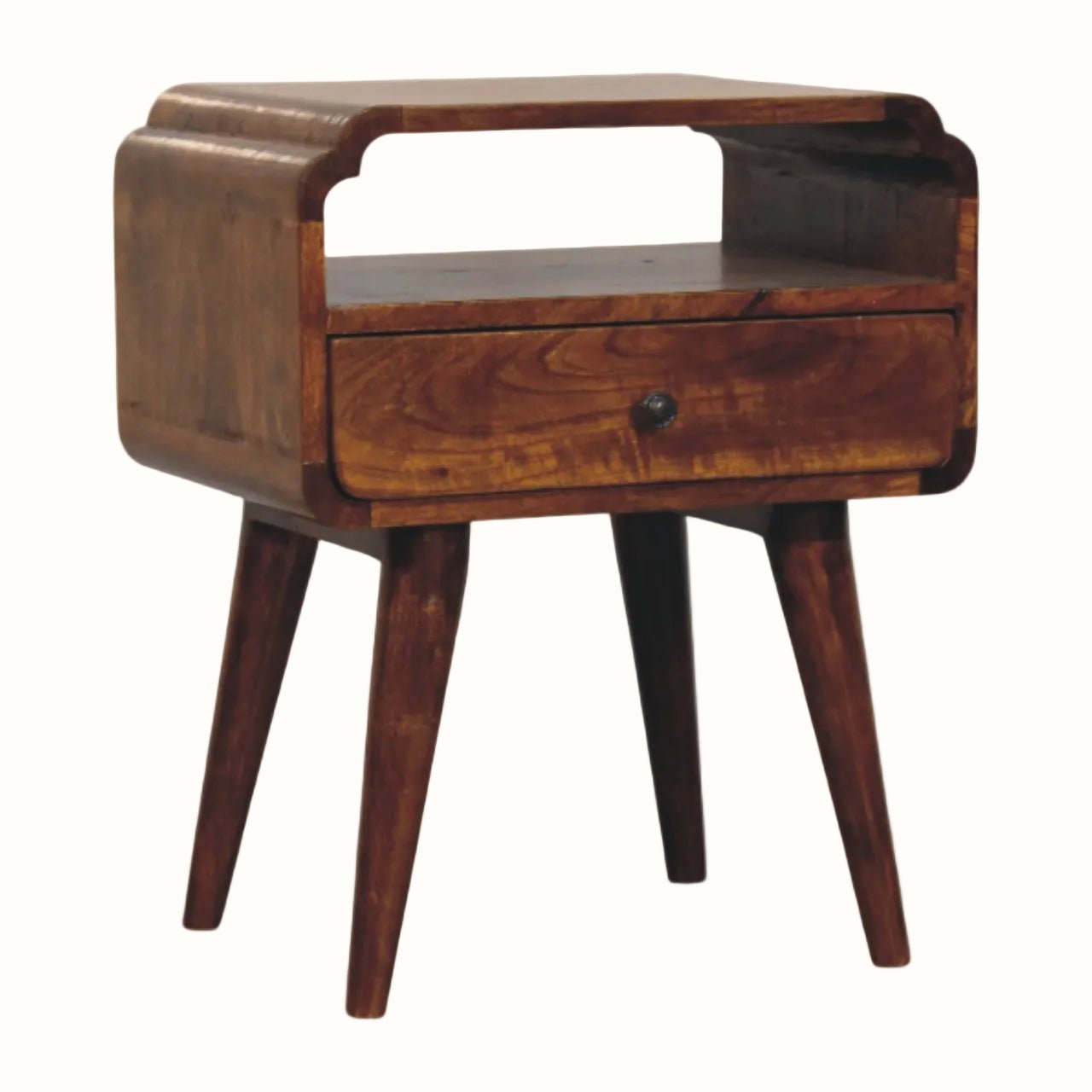 Orel Open Bedside Table, Medium - Chestnut Bedside Tables - Bokel Home