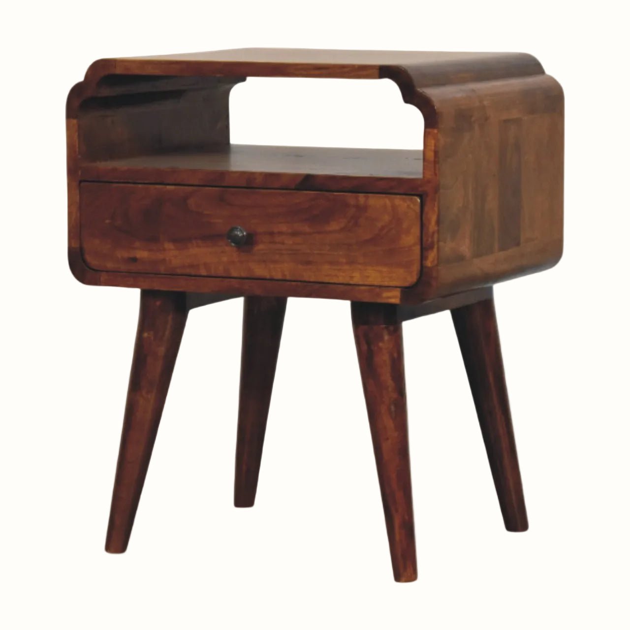 Orel Open Bedside Table, Medium - Chestnut Bedside Tables - Bokel Home