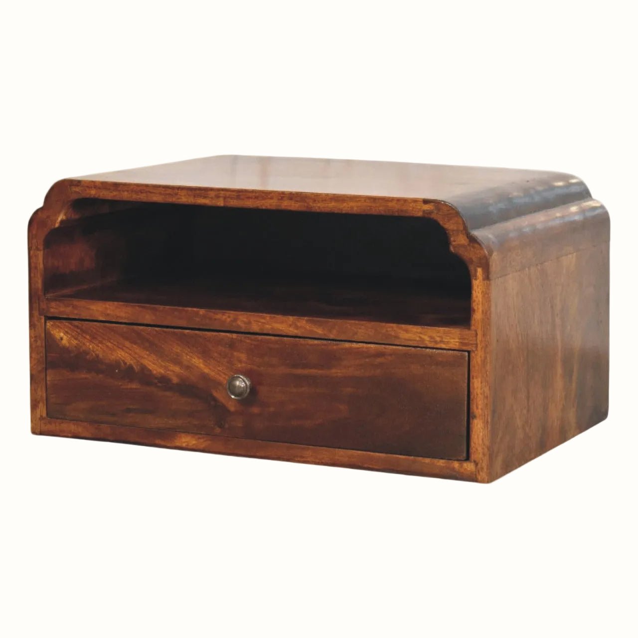 Orel Open Wall Mounted Bedside Table, Small - Chestnut Bedside Tables - Bokel Home