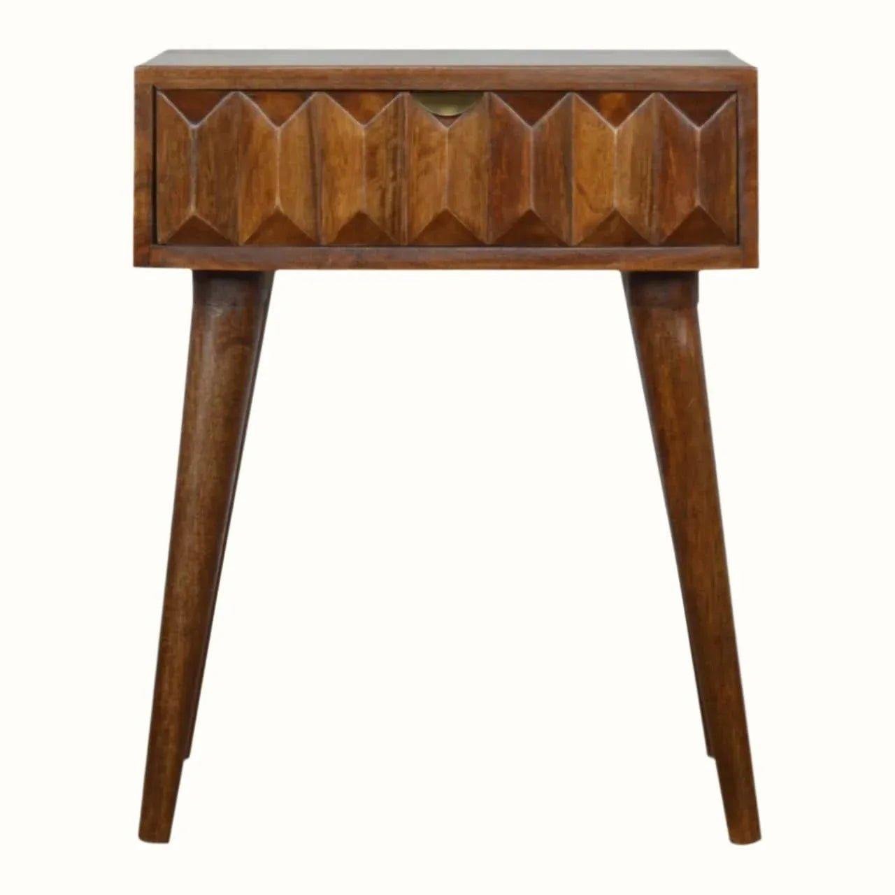 Prism 1 Drawer Bedside Table, Medium - Chestnut Bedside Tables - Bokel Home