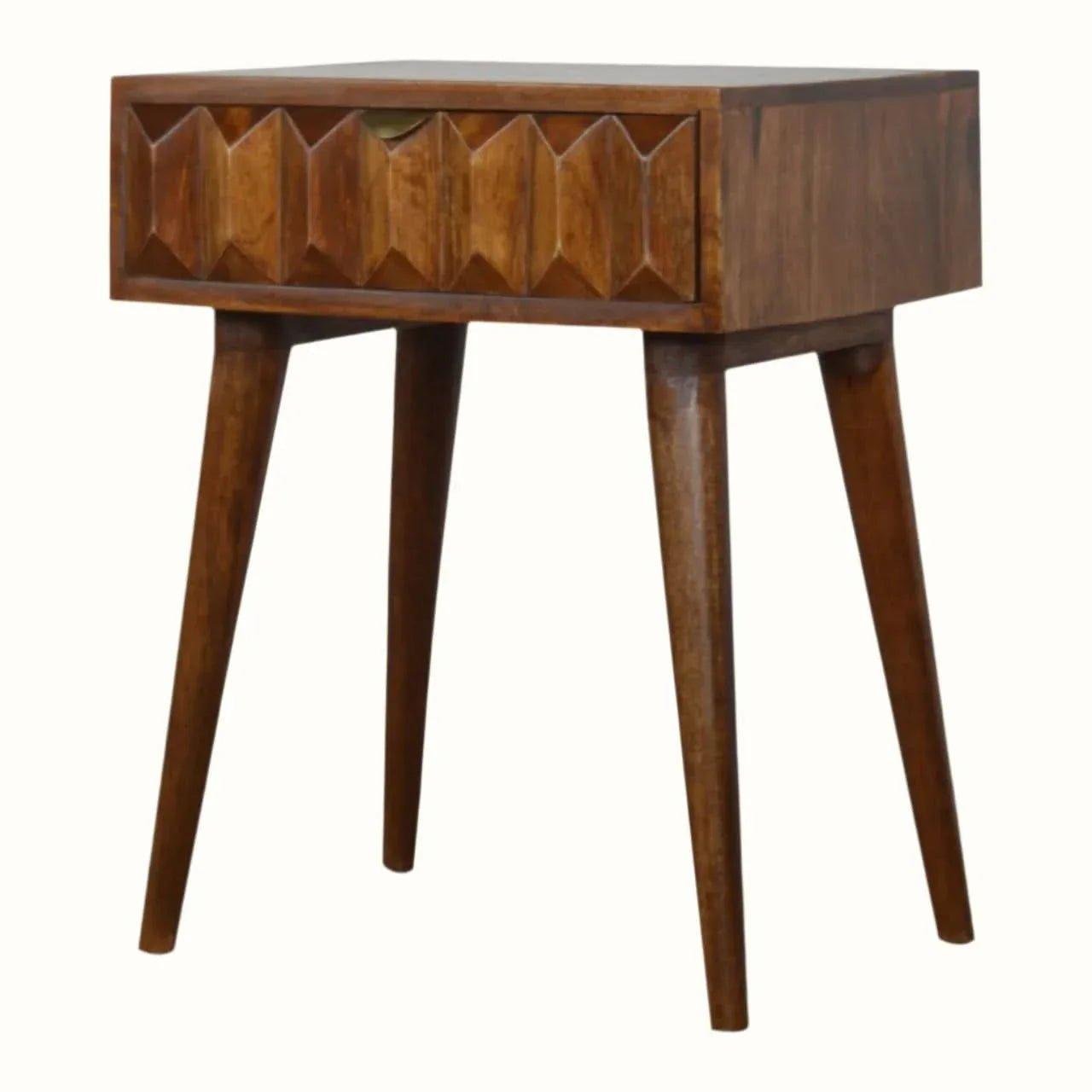 Prism 1 Drawer Bedside Table, Medium - Chestnut Bedside Tables - Bokel Home