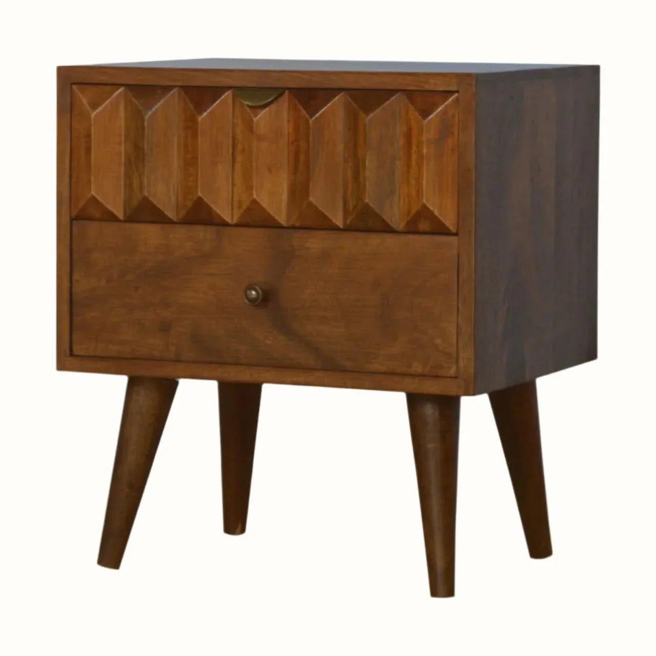 Prism 2 Drawer Bedside Table, Medium - Chestnut Bedside Tables - Bokel Home
