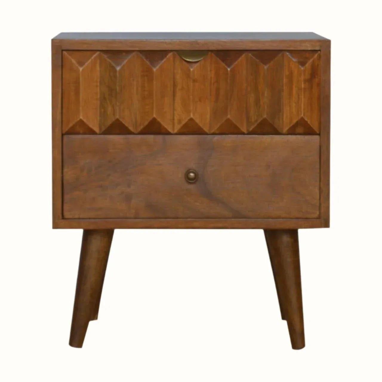 Prism 2 Drawer Bedside Table, Medium - Chestnut Bedside Tables - Bokel Home