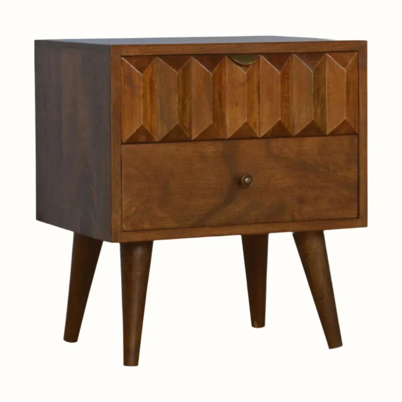 Prism 2 Drawer Bedside Table, Medium - Chestnut Bedside Tables - Bokel Home