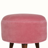 Button Velvet Footstool - Rose Pink/Walnut