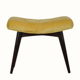 Bethell Curved Stool, Small - Mustard Velvet/Walnut
