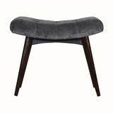 Bethell Curved Stool, Medium - Stone Grey Velvet/Walnut