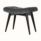 Bethell Curved Stool, Medium - Stone Grey Velvet/Walnut