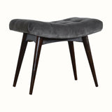 Bethell Curved Stool, Medium - Stone Grey Velvet/Walnut