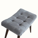 Bethell Curved Stool, Medium - Stone Grey Velvet/Walnut