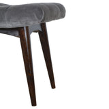 Bethell Curved Stool, Medium - Stone Grey Velvet/Walnut