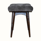 Bethell Curved Stool, Medium - Stone Grey Velvet/Walnut