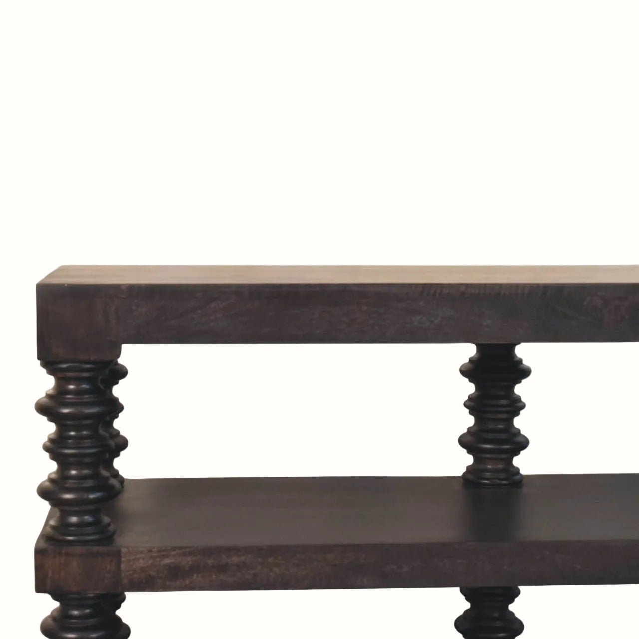 Rafe Spindle Open Shelf Console, Large - Carbon Ash Console Tables - Bokel Home