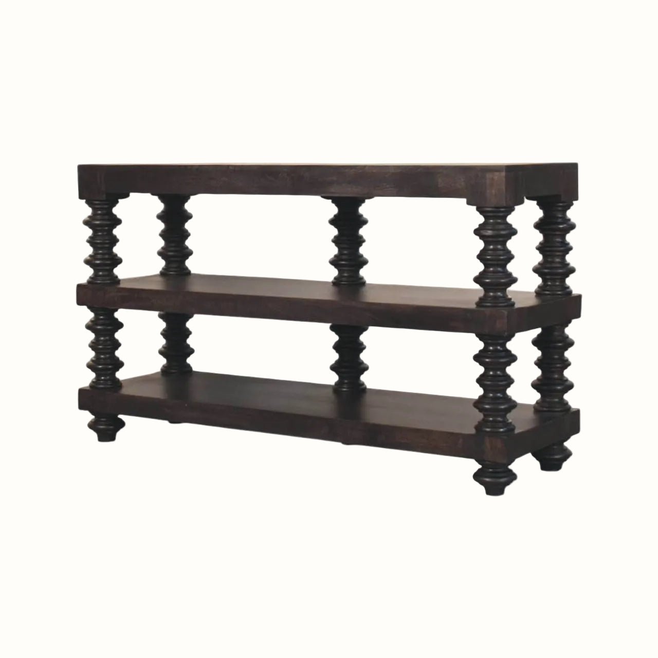 Rafe Spindle Open Shelf Console, Large - Carbon Ash Console Tables - Bokel Home