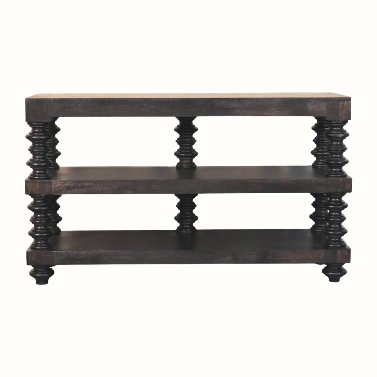 Rafe Spindle Open Shelf Console, Large - Carbon Ash Console Tables - Bokel Home