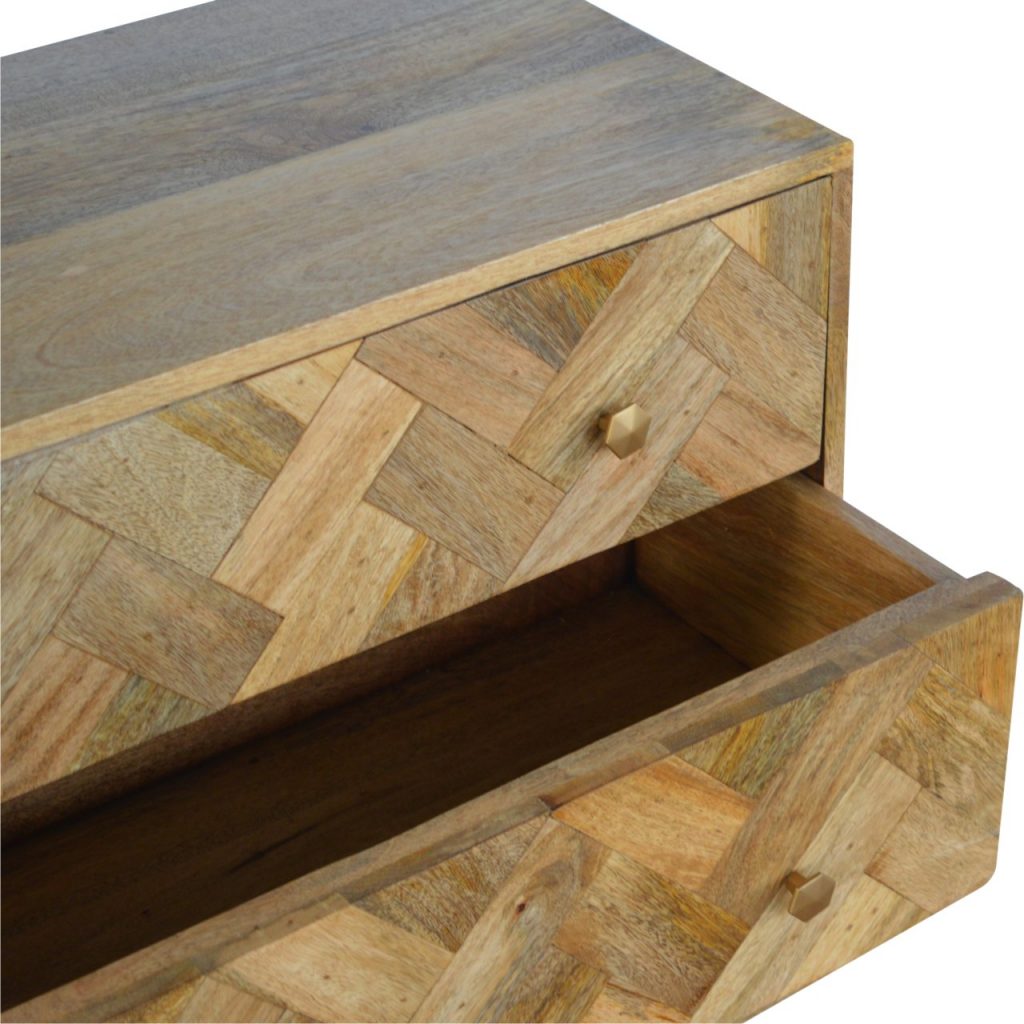 Rian Herringbone Chest of 3 Drawers, Medium - Natural Chest of Drawers - Bokel Home