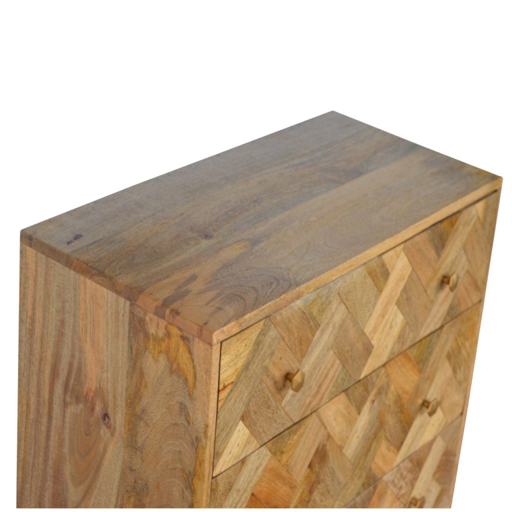 Rian Herringbone Chest of 3 Drawers, Medium - Natural Chest of Drawers - Bokel Home