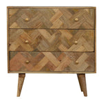 Rian Herringbone Chest of 3 Drawers, Medium - Natural Chest of Drawers - Bokel Home