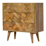 Rian Herringbone Chest of 3 Drawers, Medium - Natural Chest of Drawers - Bokel Home