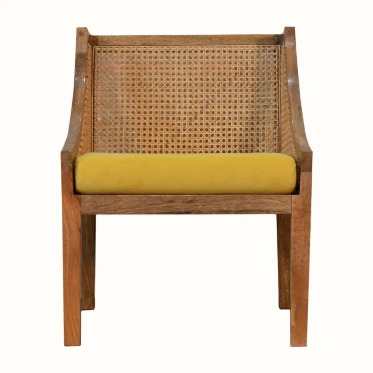 Seeley Cane Accent Chair - Mustard Velvet/Natural Accent Chairs - Bokel Home