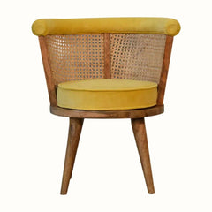Seeley Cane Chair - Mustard Velvet/Natural Accent Chairs Bokel Home