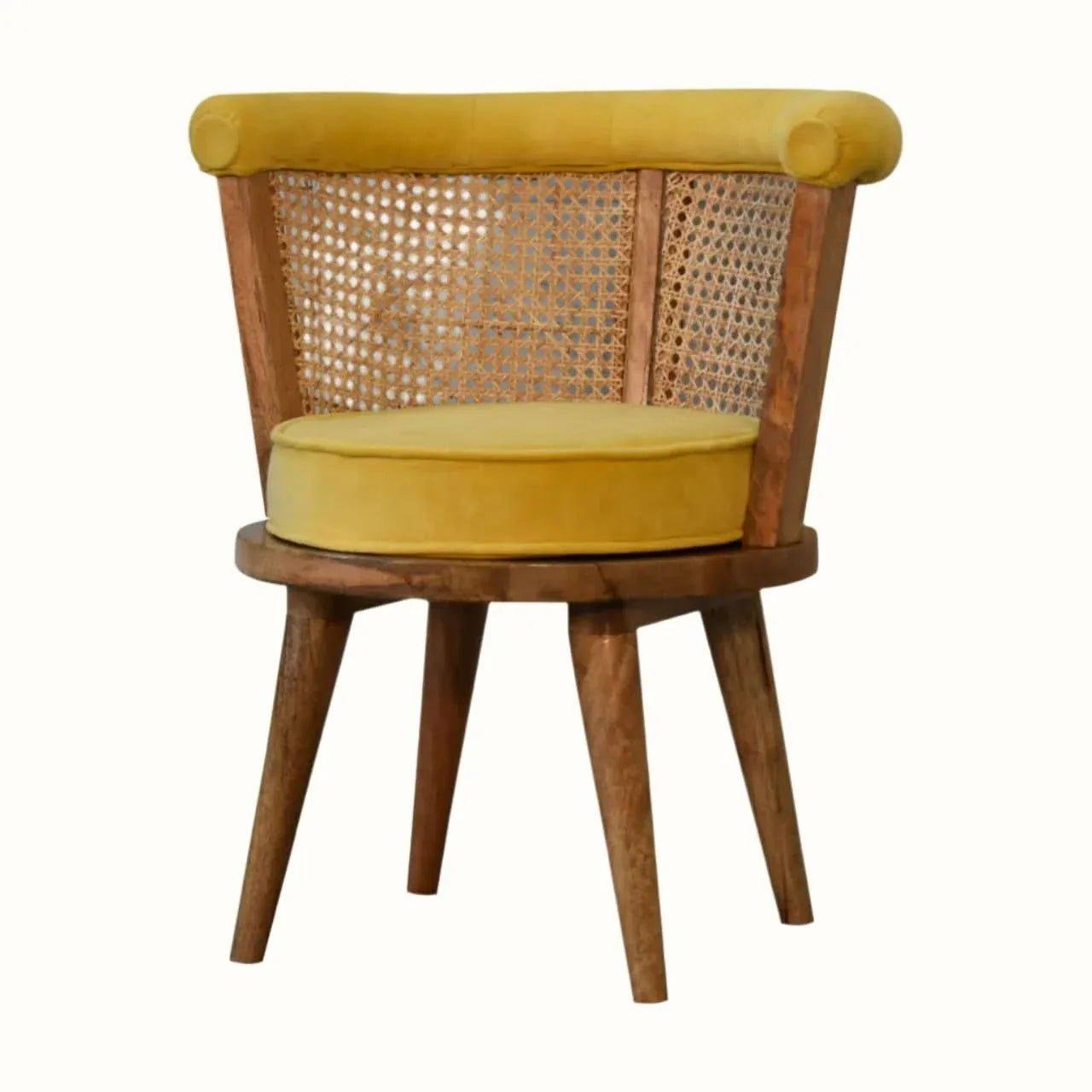 Seeley Cane Chair - Mustard Velvet/Natural Accent Chairs - Bokel Home