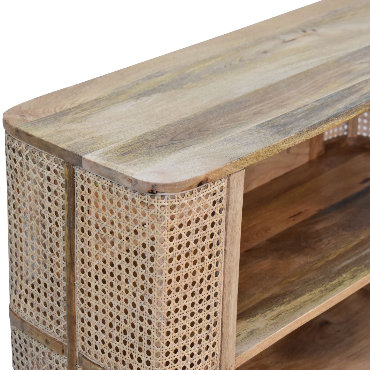 Seeley Cane Open Cabinet, 2 Shelves - Natural Cabinets & Sideboards - Bokel Home