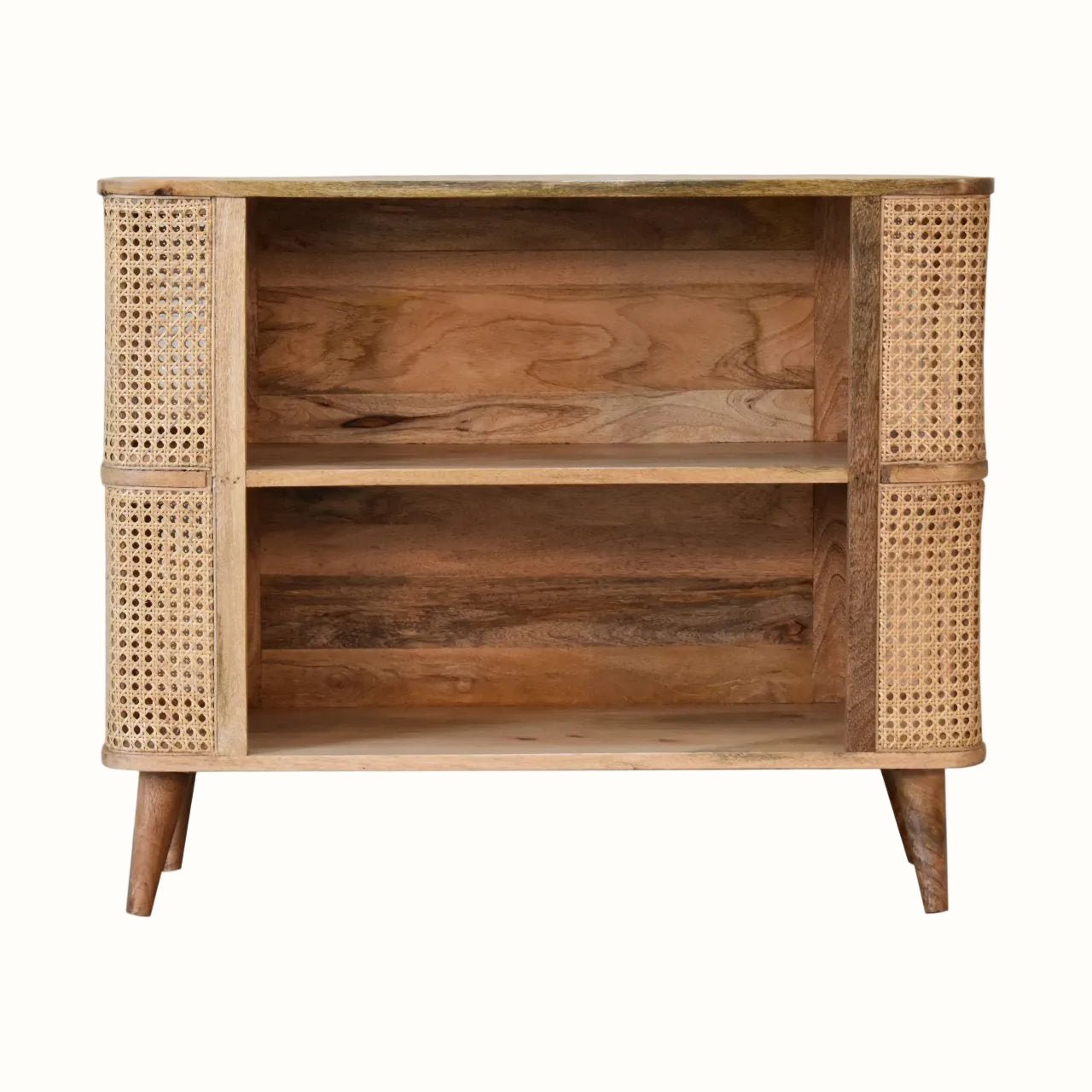 Seeley Cane Open Cabinet, 2 Shelves - Natural Cabinets & Sideboards - Bokel Home