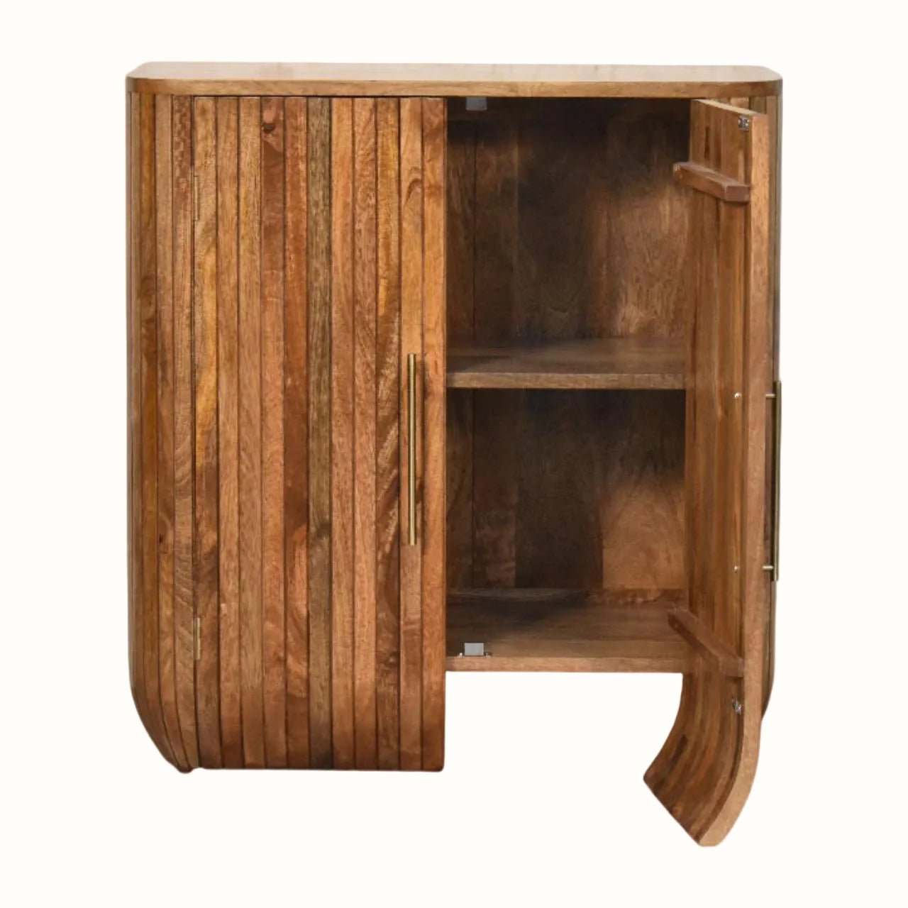 Soren Fluted Curve Cabinet, Small - Golden Teak Cabinet - Bokel Home